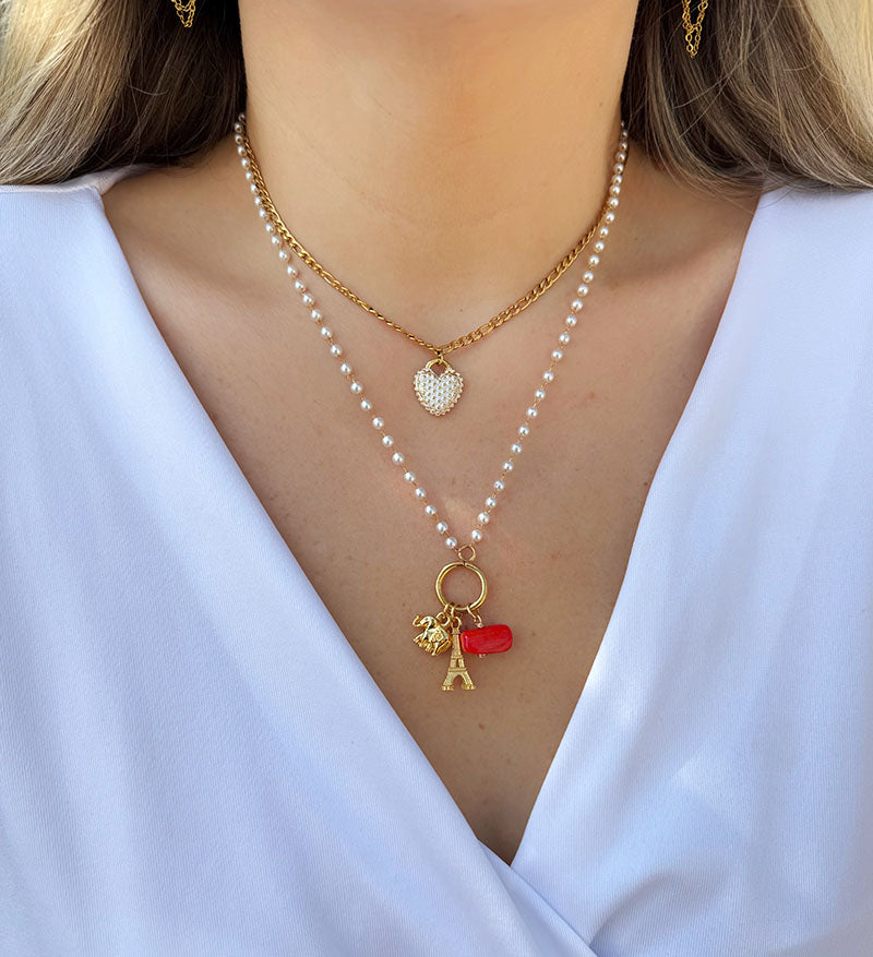 Cadena doble perlas y charms