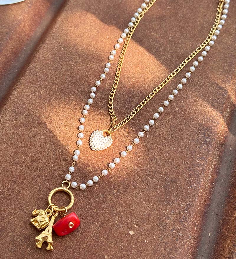Cadena doble perlas y charms
