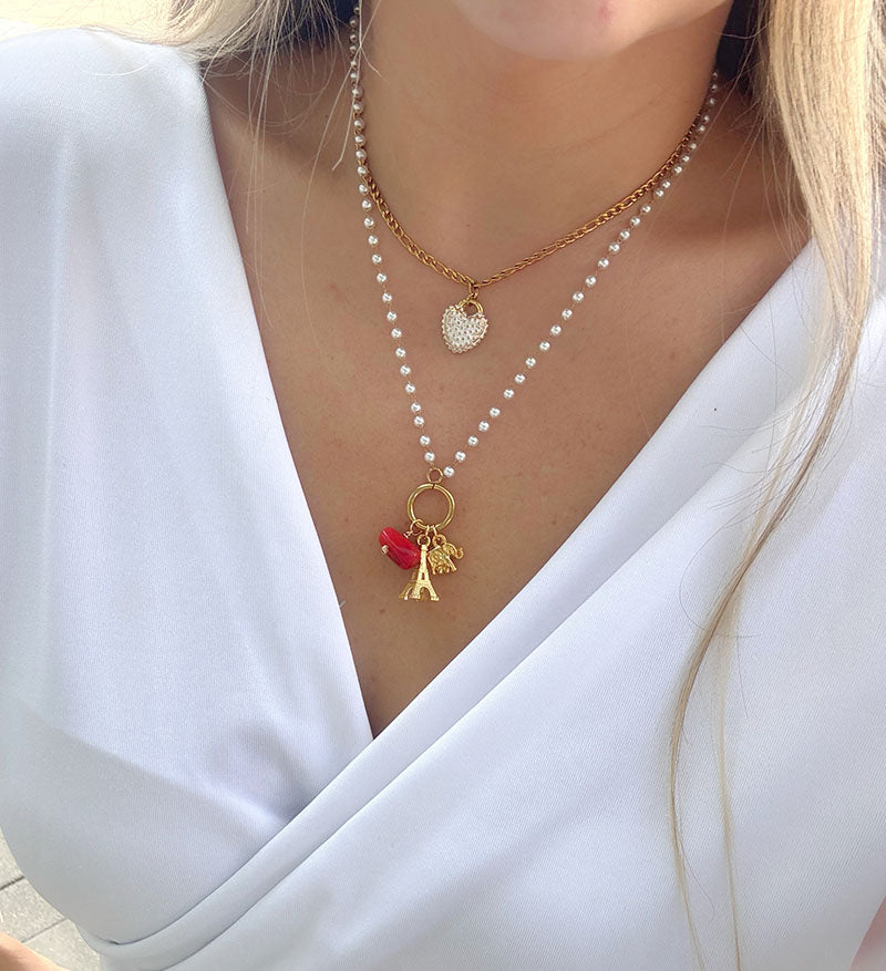 Cadena doble perlas y charms