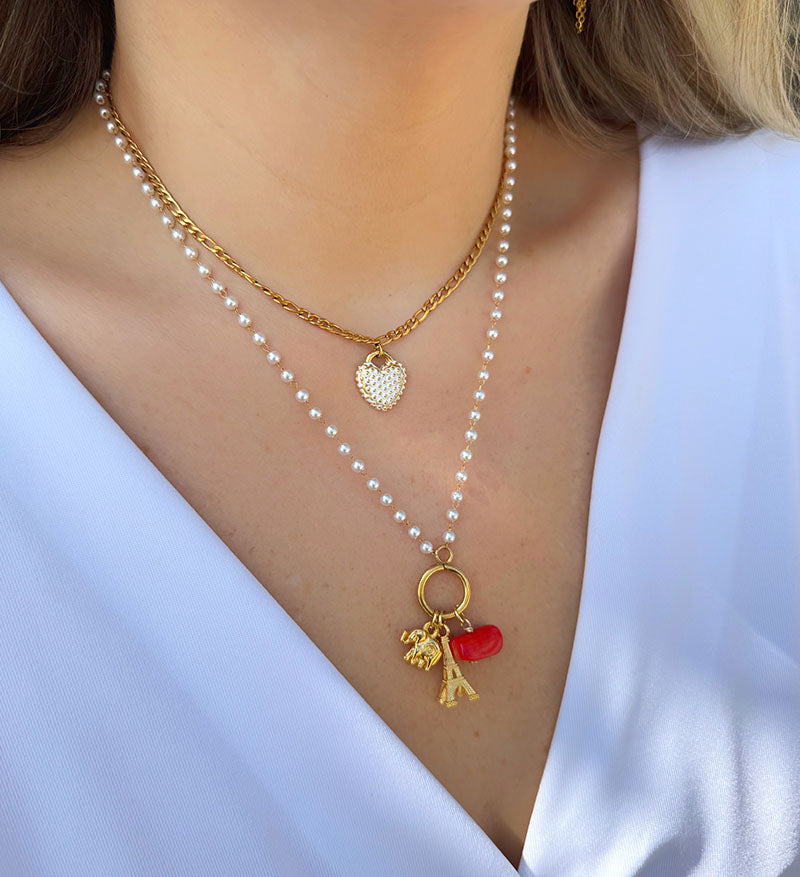 Cadena doble perlas y charms