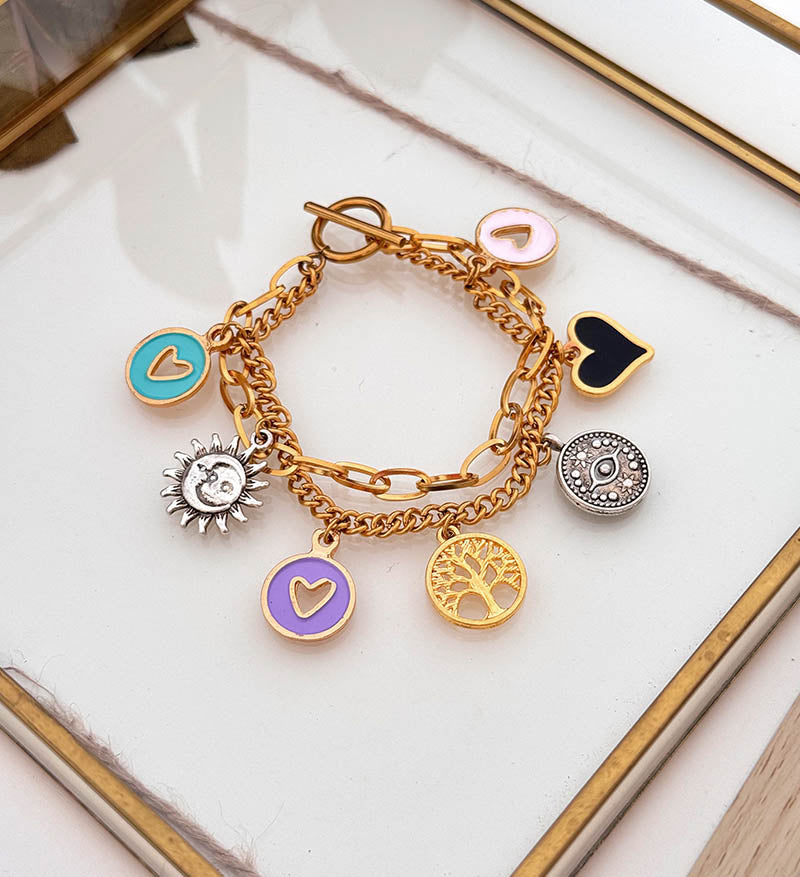 Pulsera doble con charms de colores