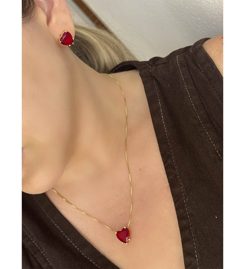 Set cora cristal rojo cadena + topos