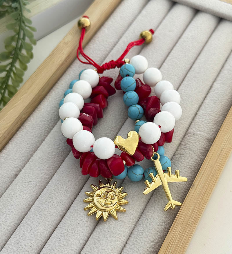 Pulsera triple coral