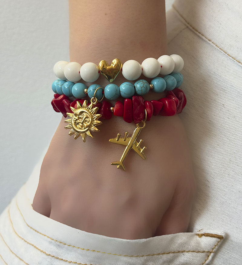 Pulsera triple coral