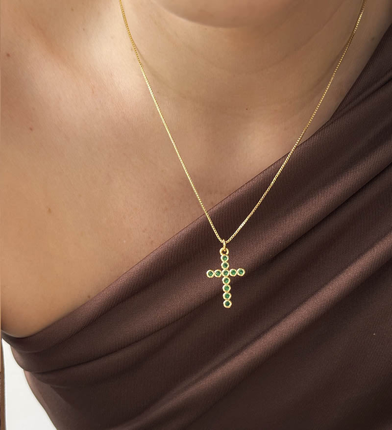 Set cadena cruz verde + topos