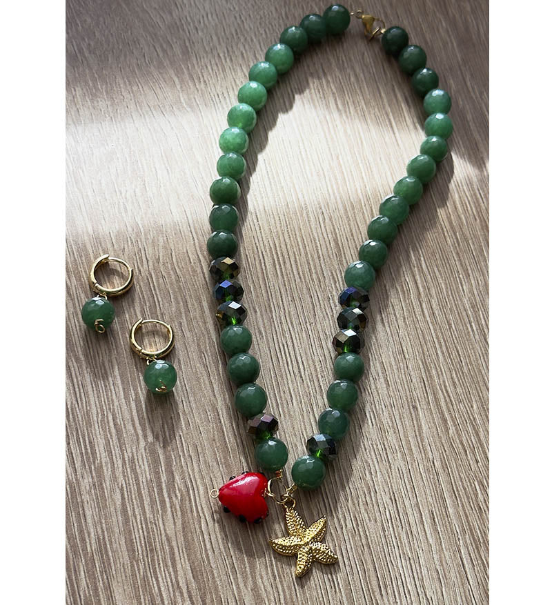 Collar verde estrella de mar + candongas