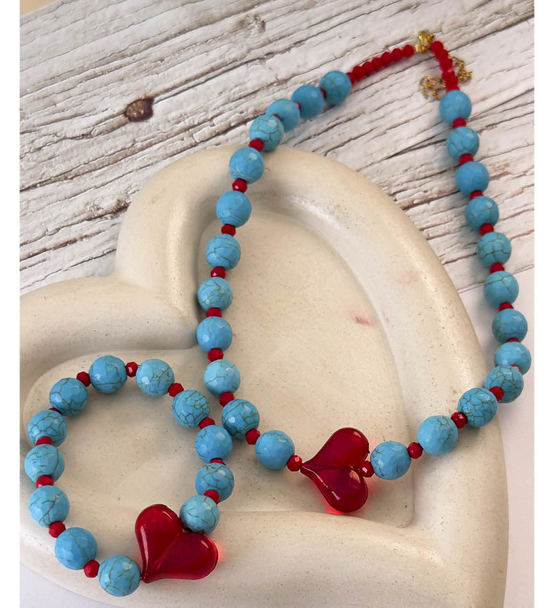 Set collar y pulsera Cora Turquesa