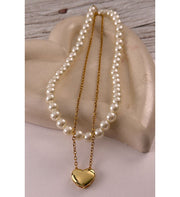 Cadena doble perlas y corazon