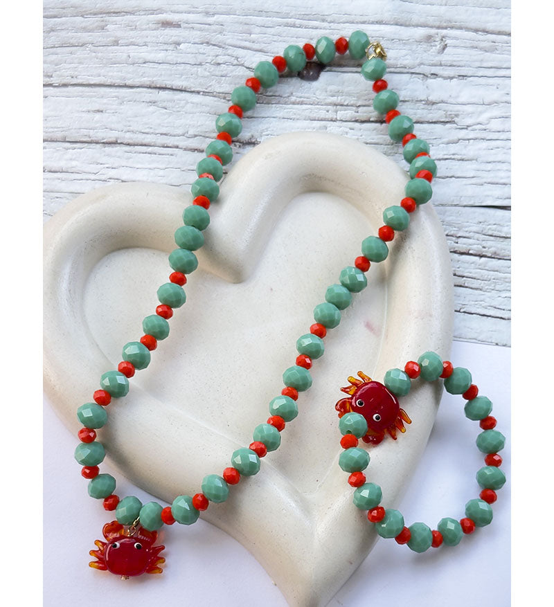 Set Collar y pulsera Cangrejo aguamarina