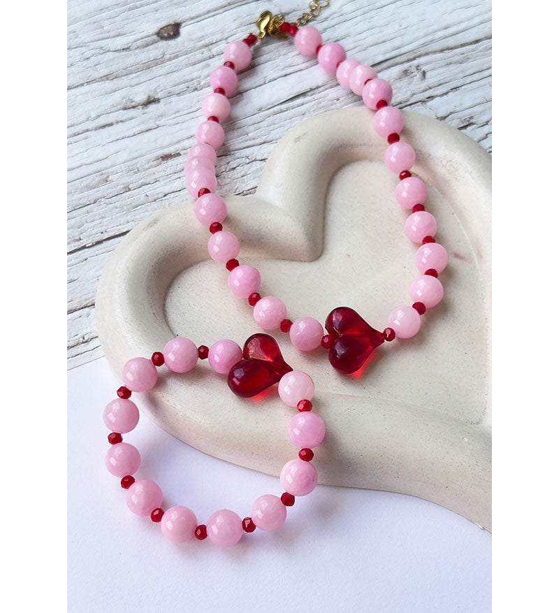 Set collar y pulsera Cora rosado