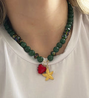 Collar verde estrella de mar + candongas