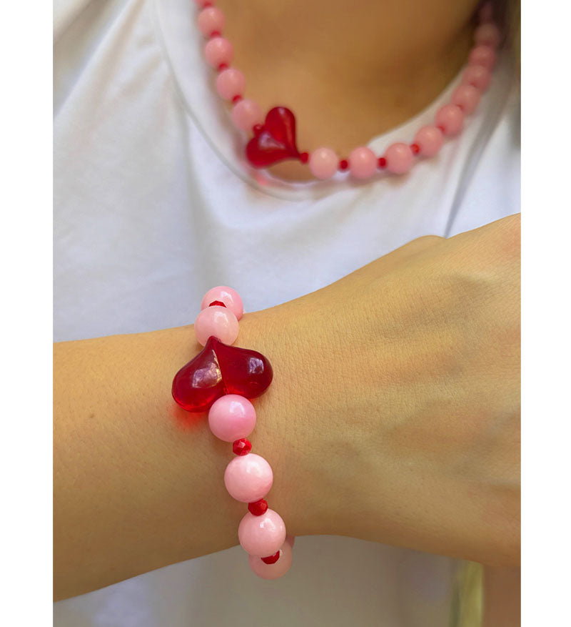 Set collar y pulsera Cora rosado
