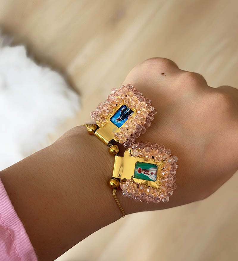 Pulsera escapulario rosado cristal mediano