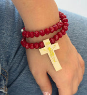 Pulsera rosario rojo de mano