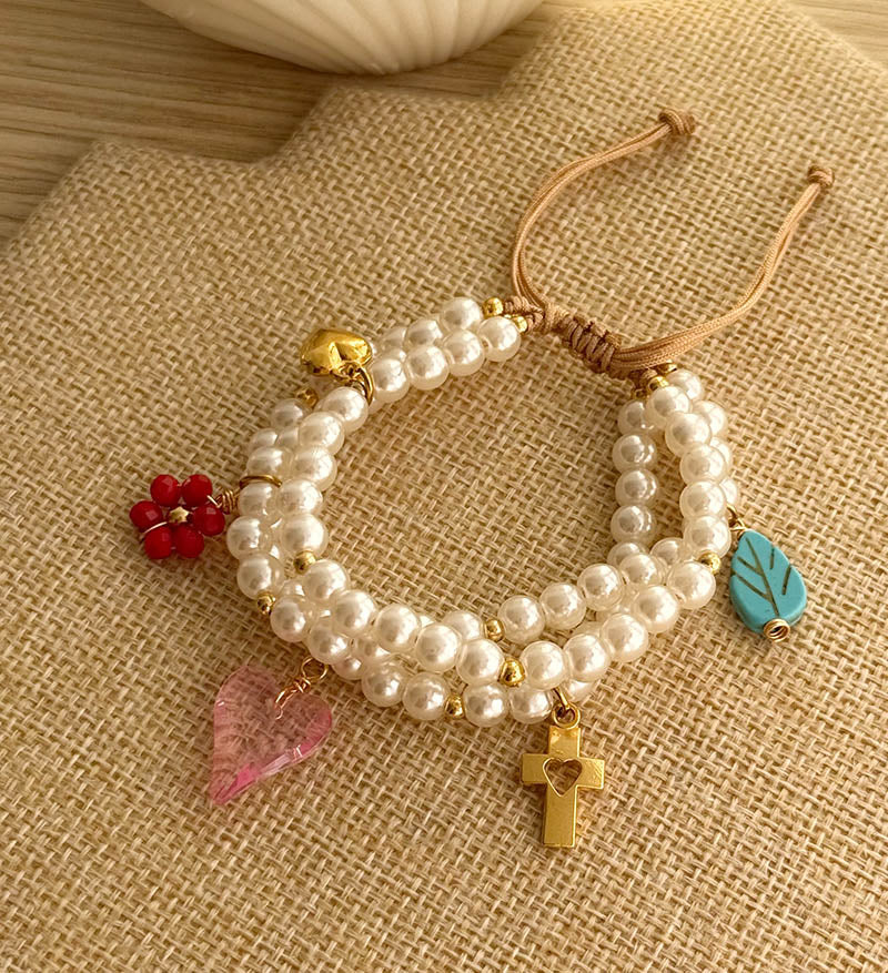 Pulsera triple perlas cora