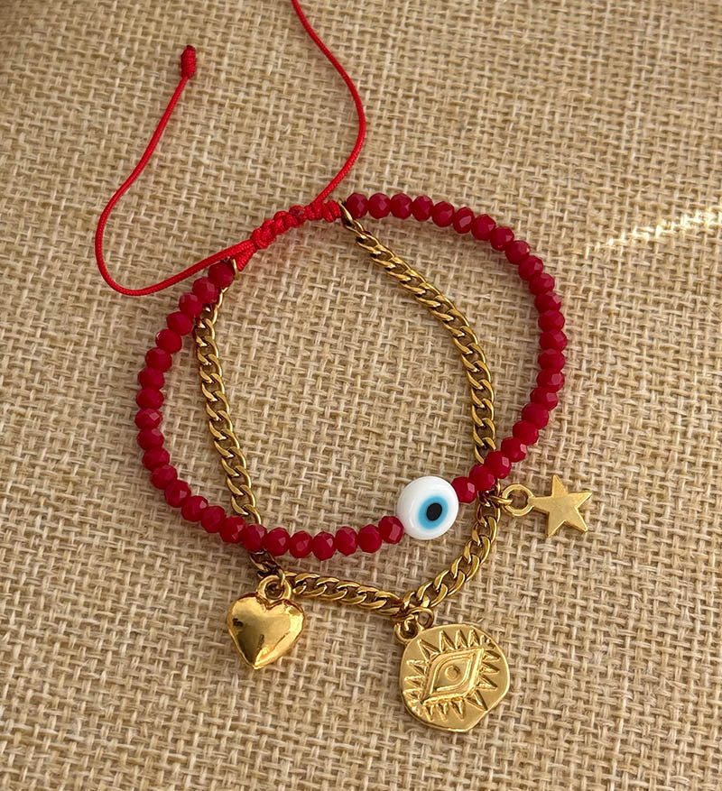 Pulsera roja doble con charms