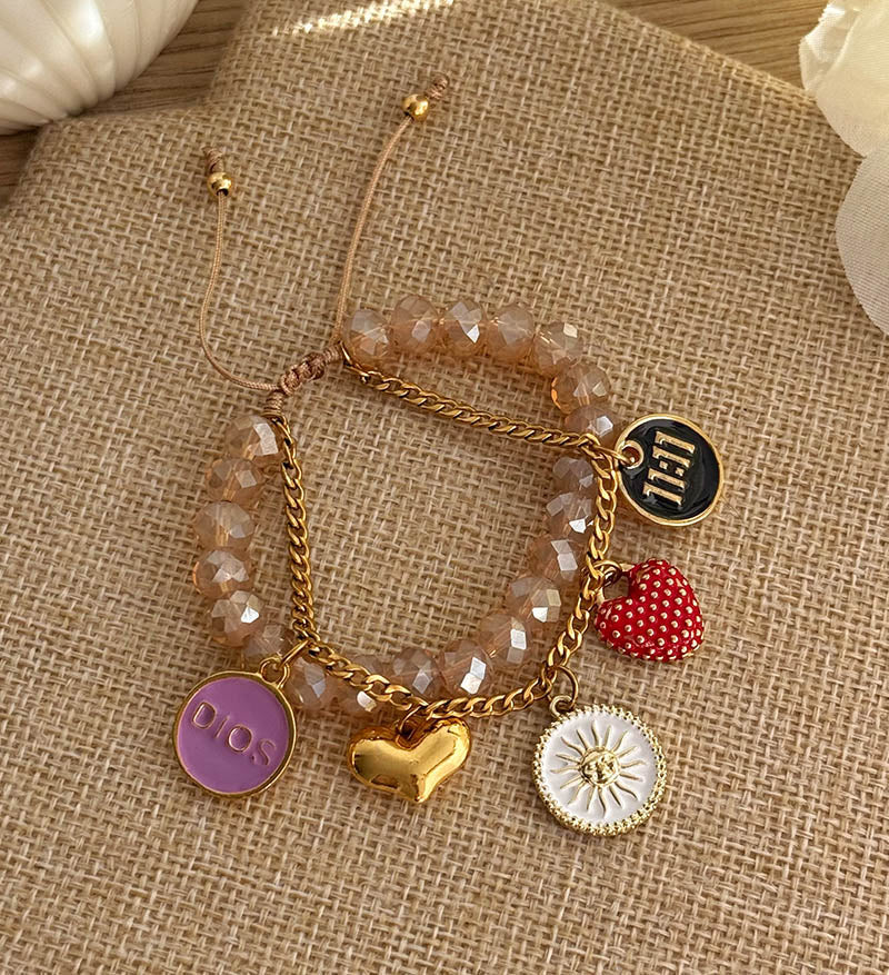 Pulsera doble champaña con charms