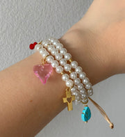 Pulsera triple perlas cora