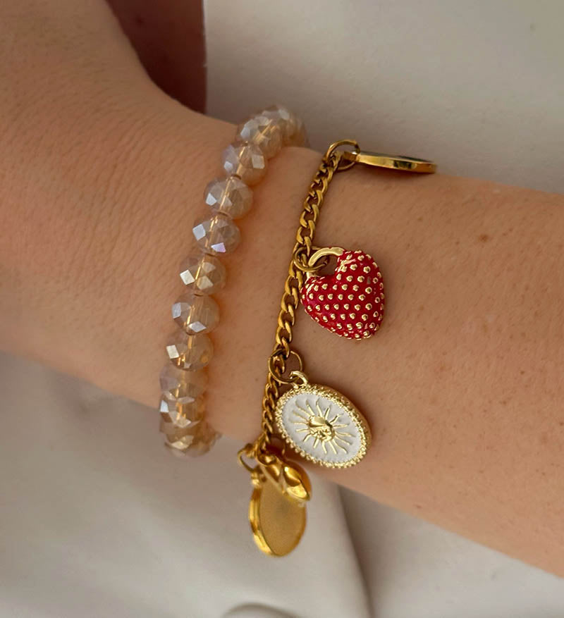 Pulsera doble champaña con charms
