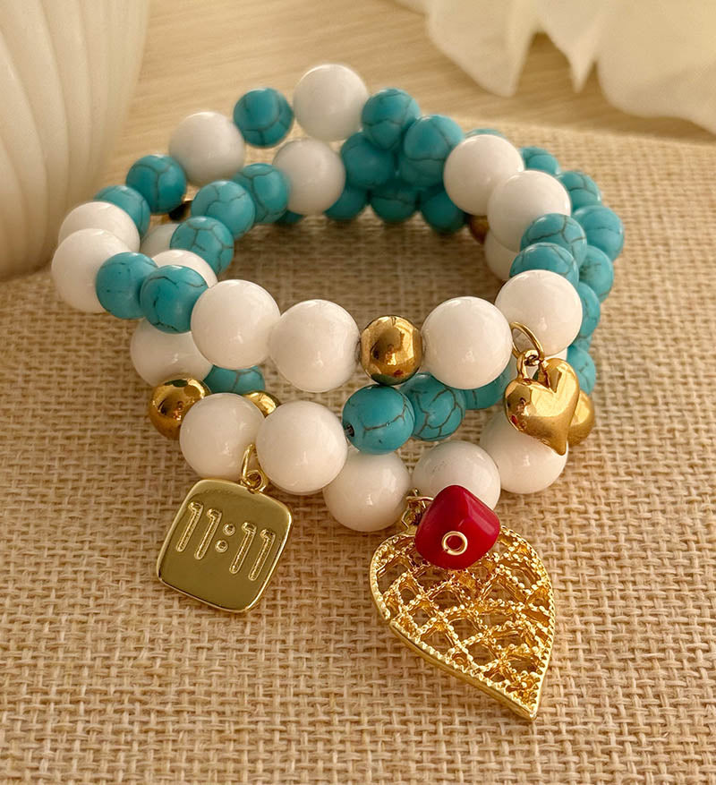 Trio pulsera blanco turquesa