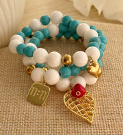 Trio pulsera blanco turquesa