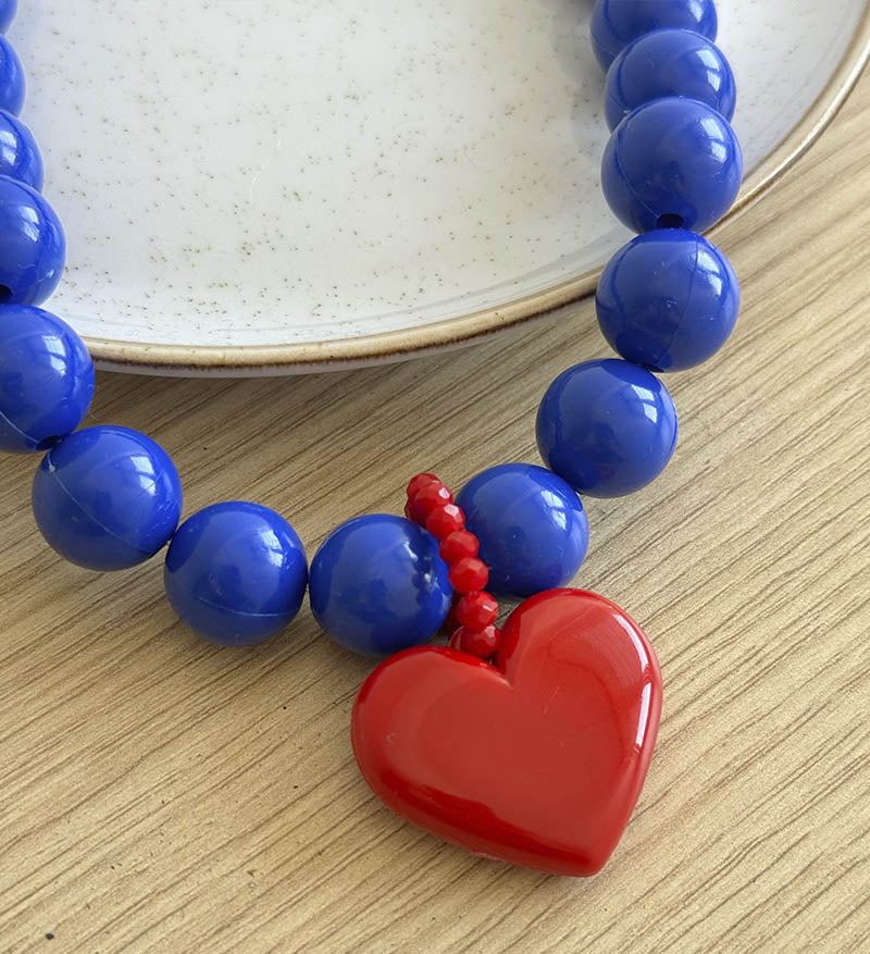 Collar maxi azul rey corazón rojo