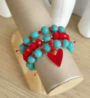Trio de pulseras rojo turquesa