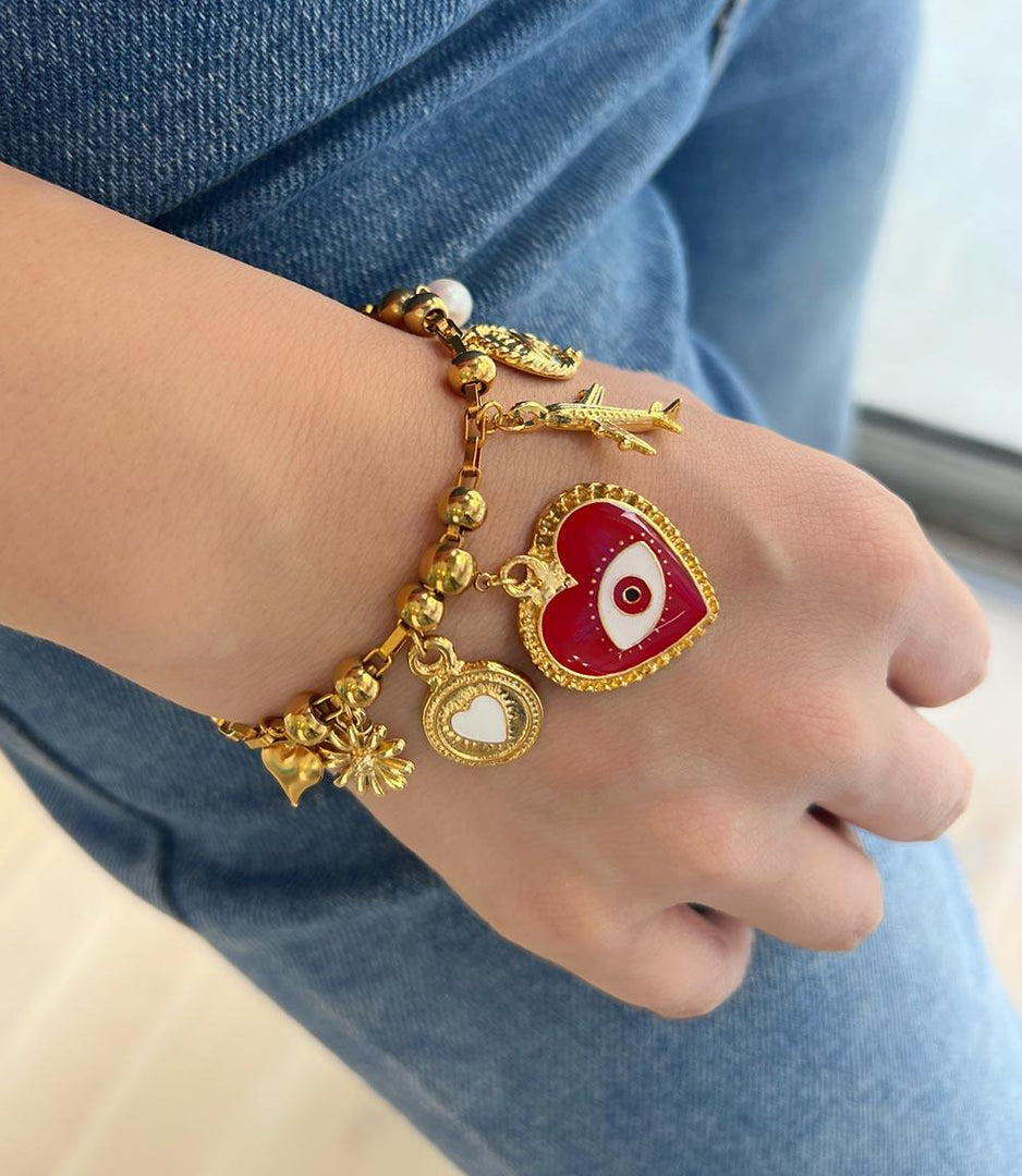 Pulsera corazón ojo turco rojo