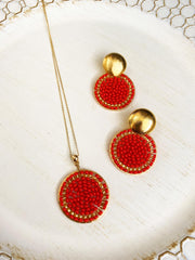 Set tejido mini rojo cadena + aretes