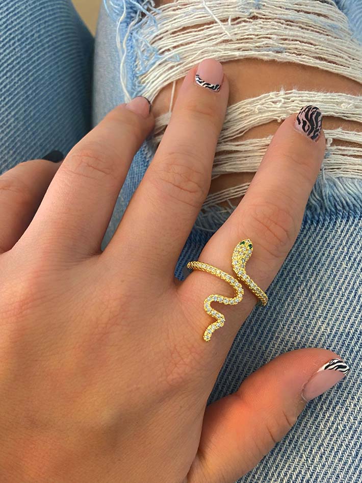 Anillo serpiente en rodio con circones